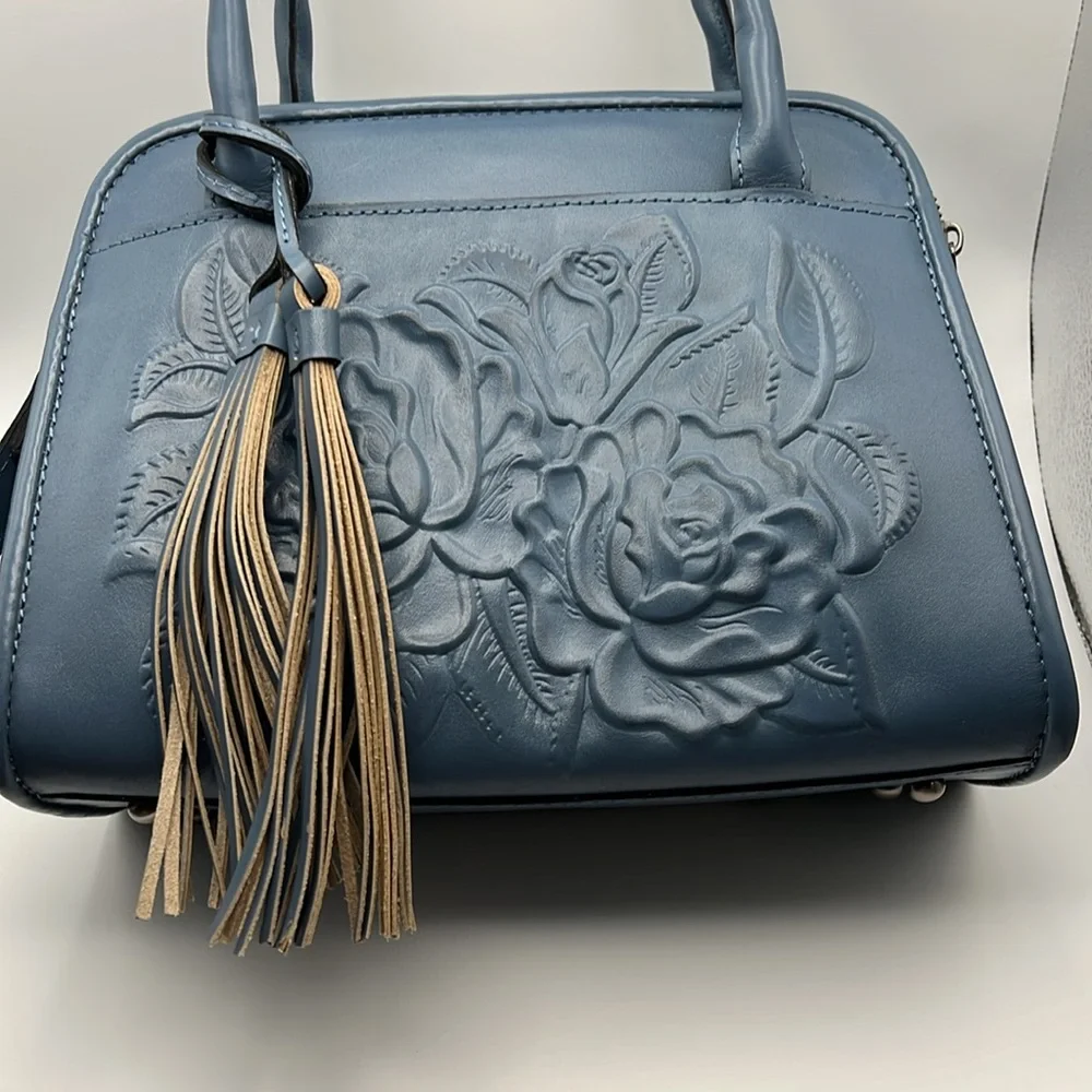 Patricia Nash NWT Blue Burnished Rose Tooled Handbag / Crossbody